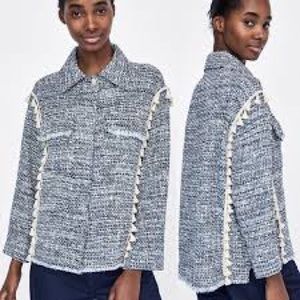 Zara Tweed Tassel Blazer Jacket Size S